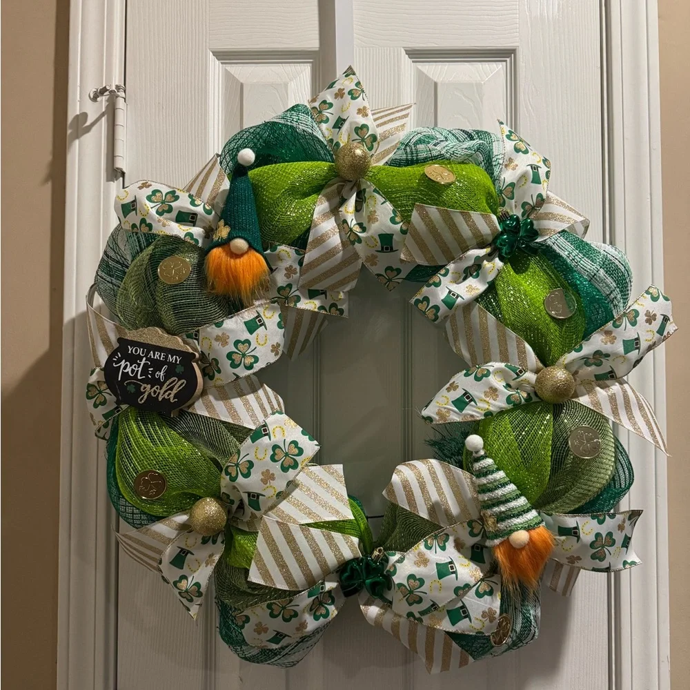 Festive Green and Gold Holiday Wreath